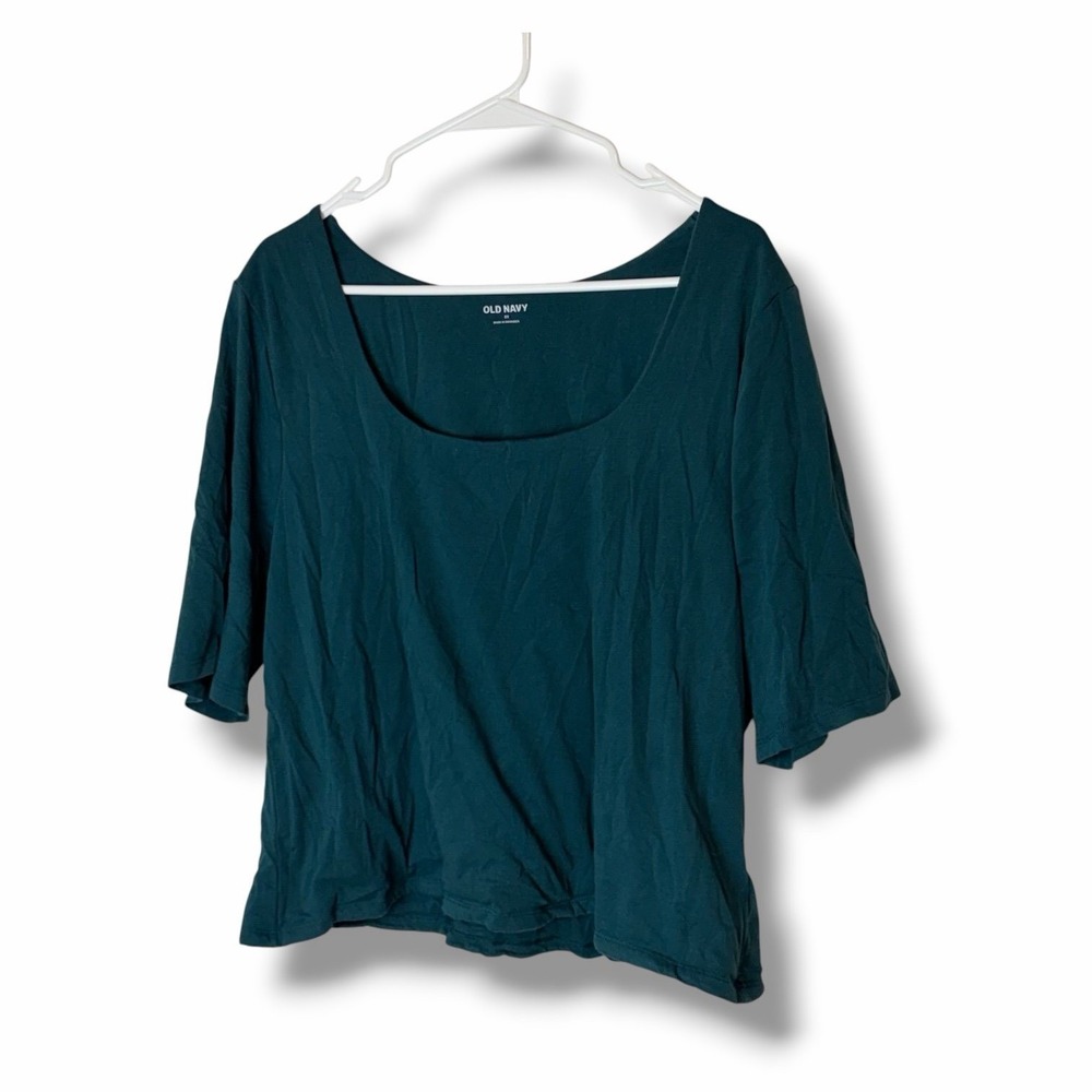 Old Navy Bluish Green Square Neck Cropped Tee Shirt Size 3X